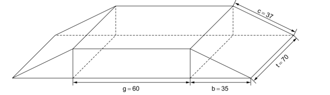 Geometrische Skizze mit Maßen und Linien einer dreidimensionalen Form
